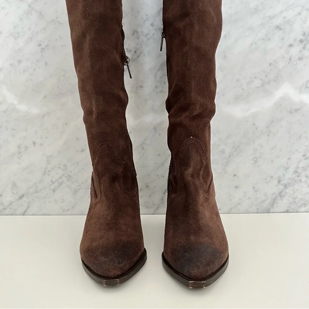 NEW Frye Women's June Over the Knee Brown Suede Boots 7 Boho Festival Chunky